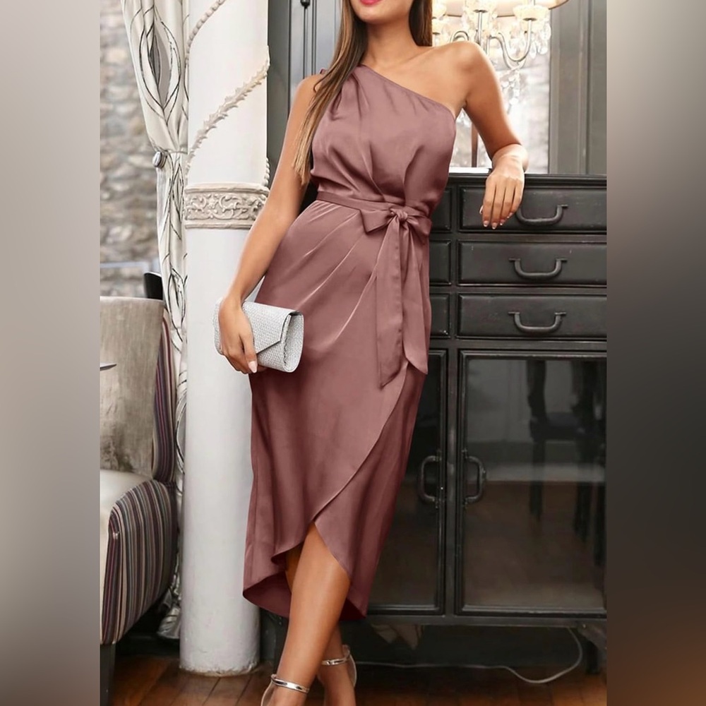 NWT Prettygarden Elegant One-Shoulder Brownish Pink Dress size M
